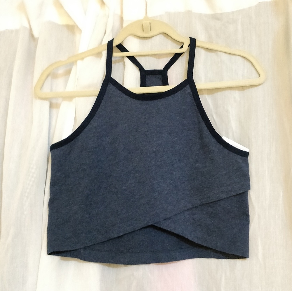 LNDR NWT, navy, crop cotton jersey top